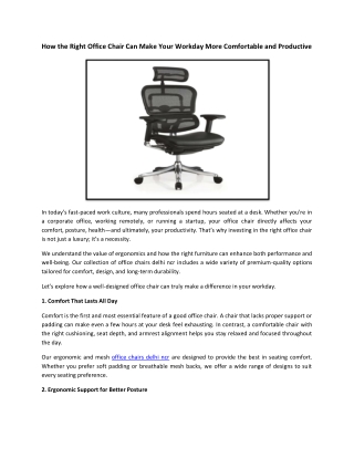 How the Right Office Chair Can Make Your Workday More Comfortable and Productive