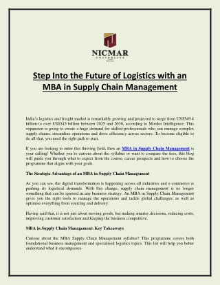 Step Into the Future of Logistics with an MBA in Supply Chain Management
