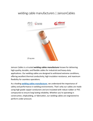 welding cable manufacturers JainsonCables