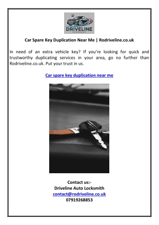 Car Spare Key Duplication Near Me | Rodriveline.co.uk