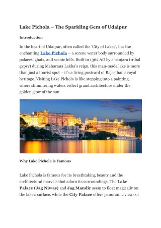 Lake Pichola – The Sparkling Gem of Udaipur
