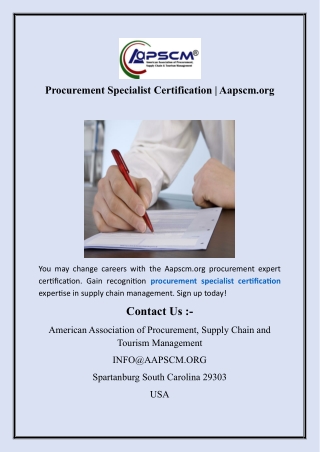 Procurement Specialist Certification  Aapscm.org