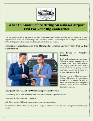 What To Know Before Hiring An Oshawa Airport Taxi For Your Big Conference