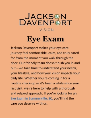 Eye Exam in Summerville, SC: Clear Vision, Genuine Care & a Personal Touch