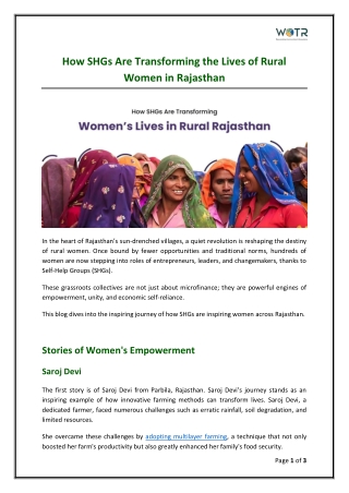 How SHGs Are Transforming the Lives of Rural Women in Rajasthan?