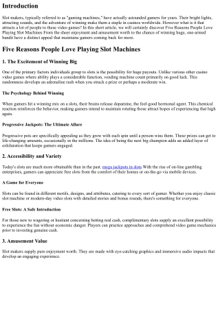 5 Reasons Individuals Love Playing Slot Machines