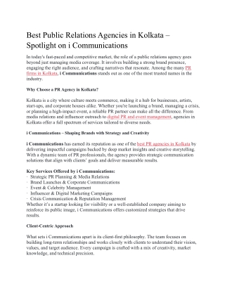 Best Public Relations Agencies in Kolkata  Spotlight on i Communications