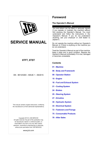 JCB 6TFT 6TST Dumper Service Repair Manual Instant Download