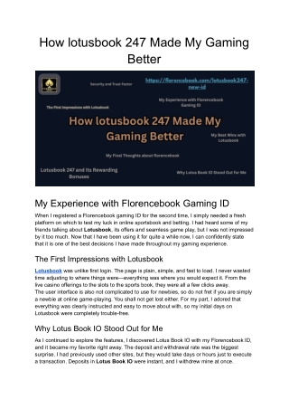 How lotusbook 247 Made My Gaming Better
