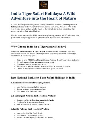 India Tiger Safari Holidays