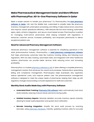 Make Pharmaceutical Management Easier and More Efficient with PharmacyPlus_ All-in-One Pharmacy Software in Qatar