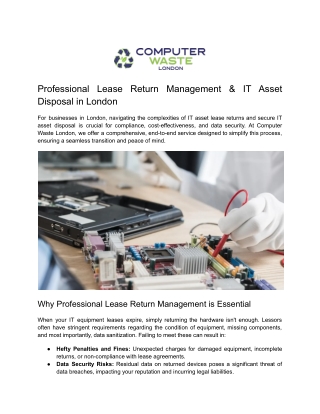 Professional Lease Return Management & IT Asset Disposal in London