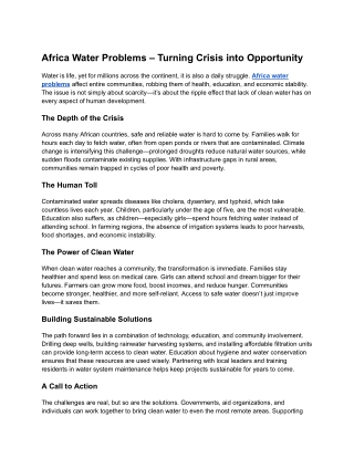 Africa Water Problems – Turning Crisis into Opportunity