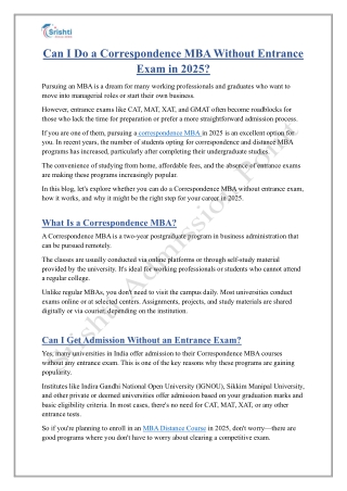 Can I Do a Correspondence MBA Without Entrance Exam in 2025