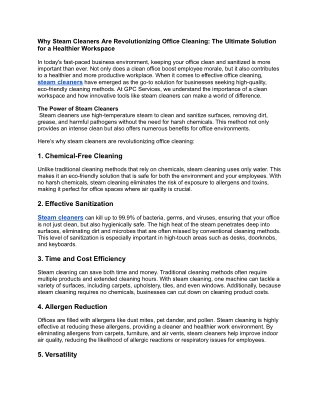 Why Steam Cleaners Are Revolutionizing Office Cleaning_ The Ultimate Solution for a Healthier Workspace