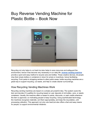 Buy Reverse Vending Machine for Plastic Bottle – Book Now
