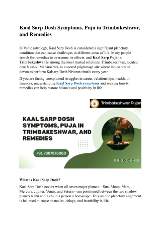 Kaal Sarp Dosh Symptoms, Puja in Trimbakeshwar, and Remedies