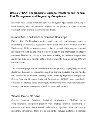 Oracle OFSAA_ The Complete Guide to Transforming Financial Risk Management and Regulatory Compliance