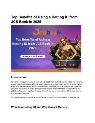 Top Benefits of Using a Betting ID from JCS Book in 2025