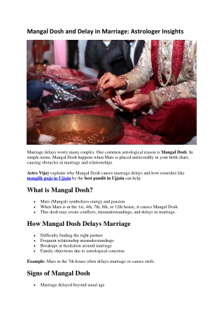 Mangal Dosh and Delay in Marriage