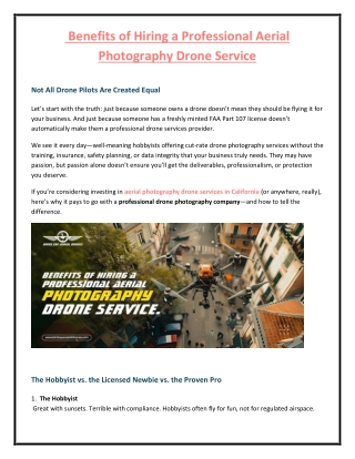 Benefits of Hiring a Professional Aerial Photography Drone Service