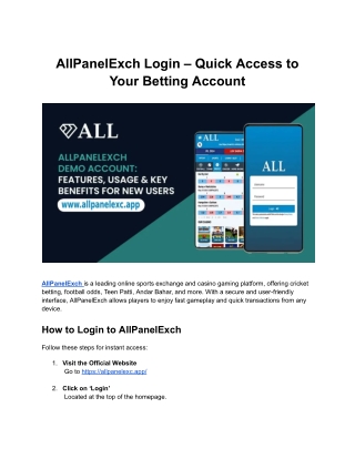 AllPanelExch Login – Quick Access to Your Betting Account