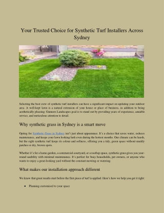 Your Trusted Choice for Synthetic Turf Installers Across Sydney