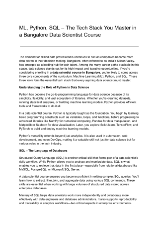 ML, Python, SQL – The Tech Stack You Master in a Bangalore Data Scientist Course