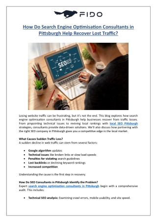 How Do Search Engine Optimisation Consultants in Pittsburgh Help Recover Lost Traffic