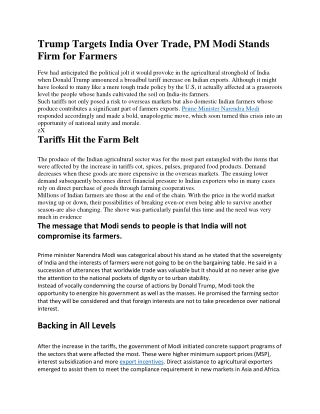 Trump Targets India Over Trade, PM Modi Stands Firm for Farmers