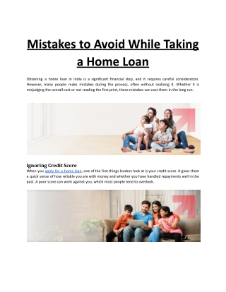 Mistakes to Avoid While Taking a Home Loan