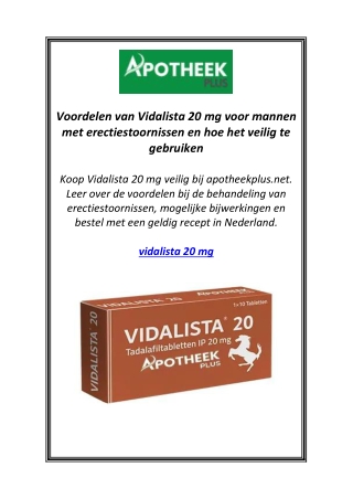 Voordelen van Vidalista 20 mg voor mannen met erectiestoornissen en hoe het veil