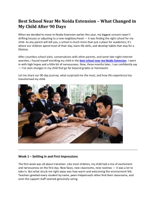 Best School Near Me Noida Extension – What Changed in My Child After 90 Days