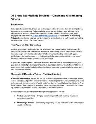 AI Brand Storytelling Services – Cinematic AI Marketing Videos