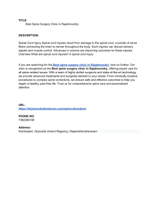 Best Spine Surgery Clinic in Rajahmundry