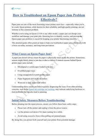 How to Troubleshoot an Epson Paper Jam Problem Effectively?