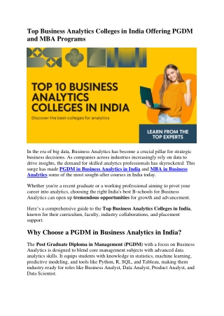 Top Business Analytics Colleges in India