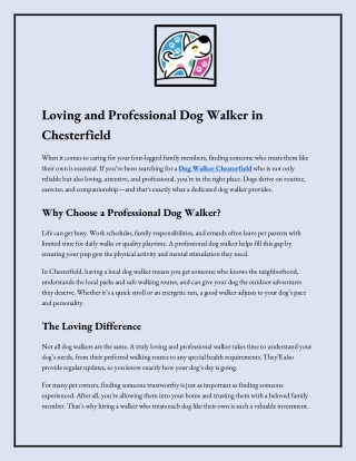 Loving and Professional Dog Walker Chesterfield
