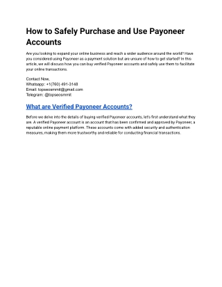 How to Safely Purchase and Use Payoneer Accounts