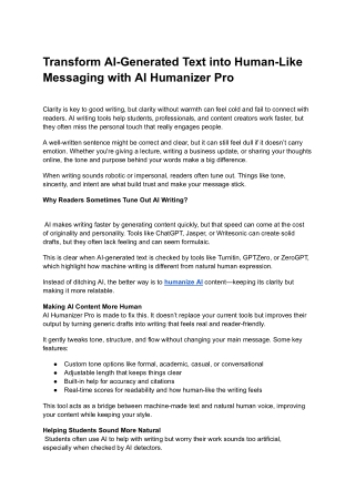 Transform AI-Generated Text into Human-Like Messaging with AI Humanizer Pro