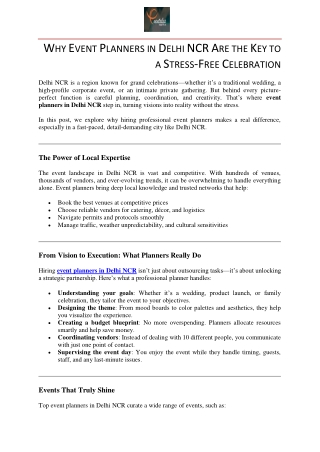 Why Event Planners in Delhi NCR Are the Key to a Stress