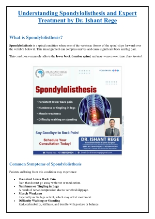 Understanding Spondylolisthesis and Expert Treatment