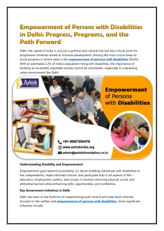 Empowerment of Persons with Disabilities in Delhi - Progress, Programs, and the Path Forward