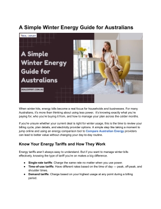 A Simple Winter Energy Guide for Australians