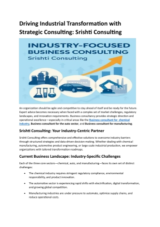 Driving Industrial Transformation with Strategic Consulting - Srishti Consulting