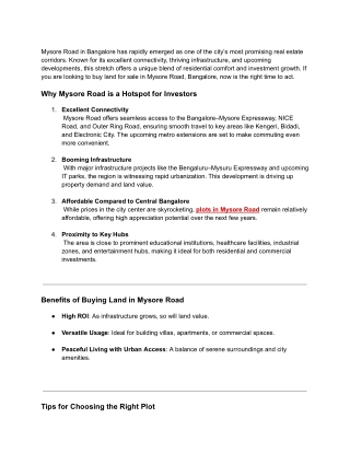 Land for Sale in Mysore Road Bangalore