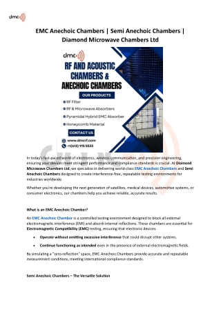 EMC Anechoic Chambers - Semi Anechoic Chambers - Diamond Microwave Chambers Ltd