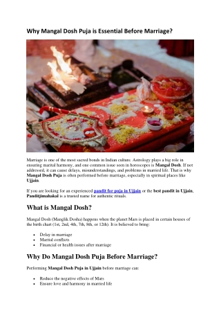 Why Mangal Dosh Puja is Essential Before Marriage