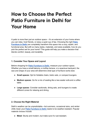 How to Choose the Perfect Patio Furniture in Delhi for Your Home