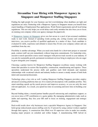 Streamline Your Hiring with Manpower Agency in Singapore and Manpower Staffing Singapore
